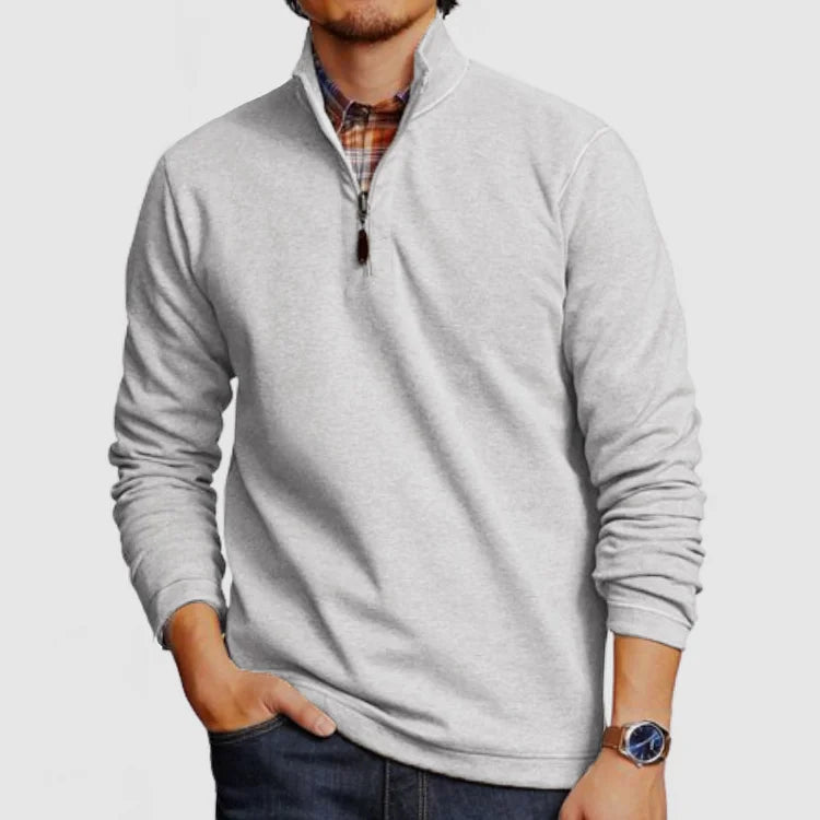 Casual Zip Long Sleeve Cashmere Polo Shirt – Relaxed & Sophisticated Everyday Style