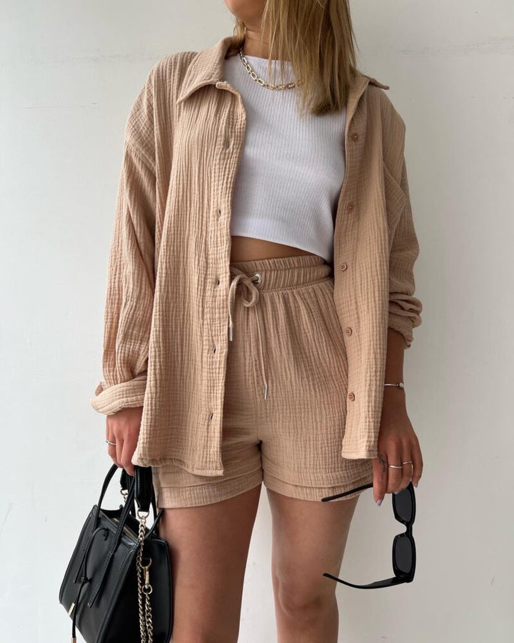 Women's Cotton Two-Piece Set – Trendy & Comfortable Loungewear Outfit