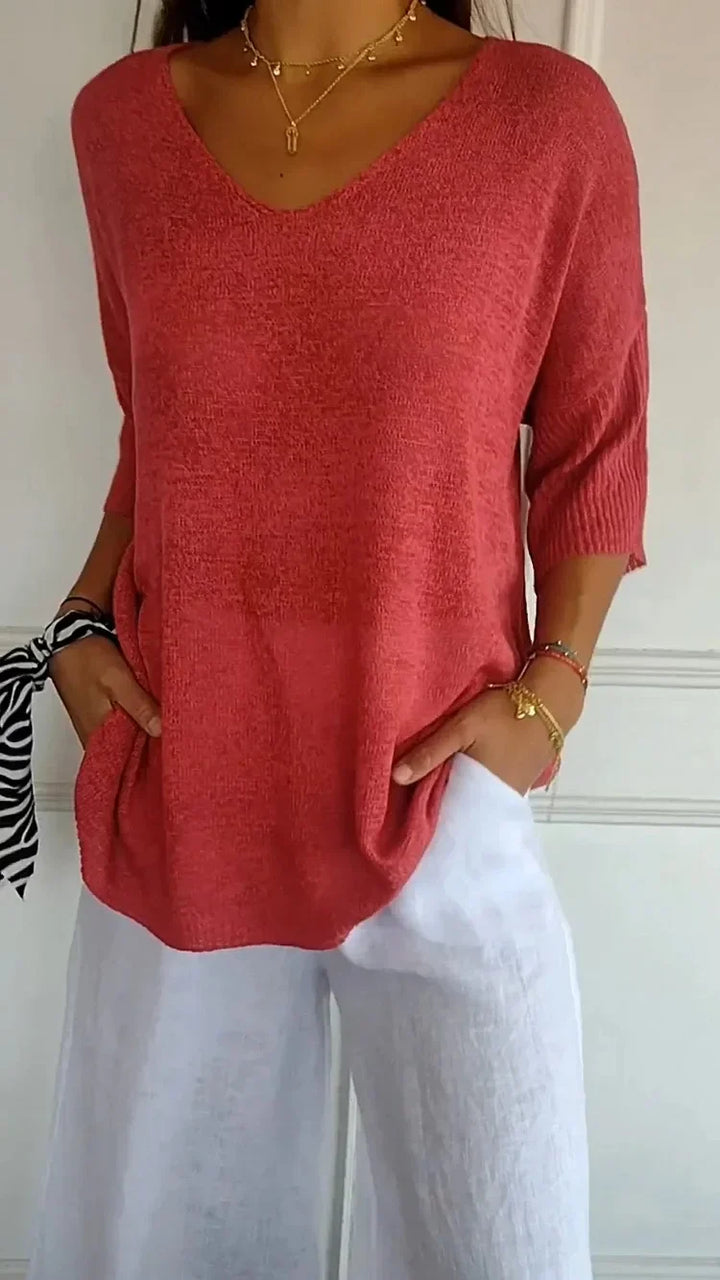 Cozy Knitted V-Neck Top – Relaxed & Comfortable Women's Fashion