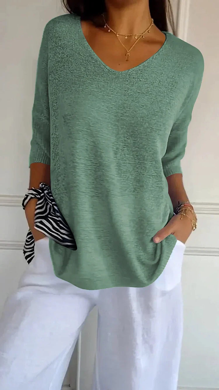 Cozy Knitted V-Neck Top – Relaxed & Comfortable Women's Fashion