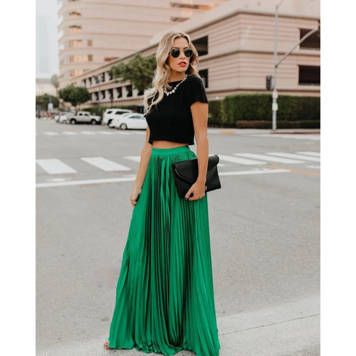 Elegant Long Pleated Skirt – Sophisticated Formal Wear for Any Occasion