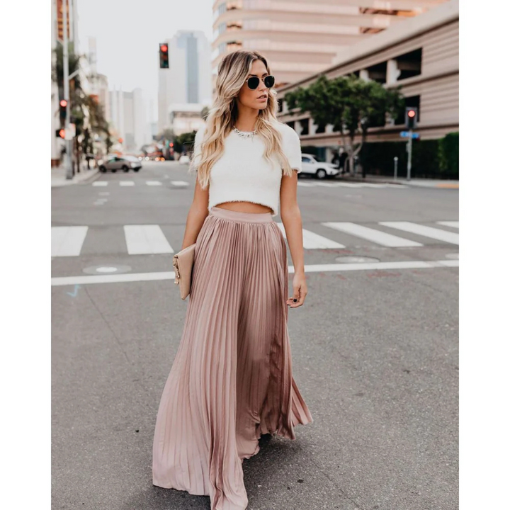 Elegant Long Pleated Skirt – Sophisticated Formal Wear for Any Occasion
