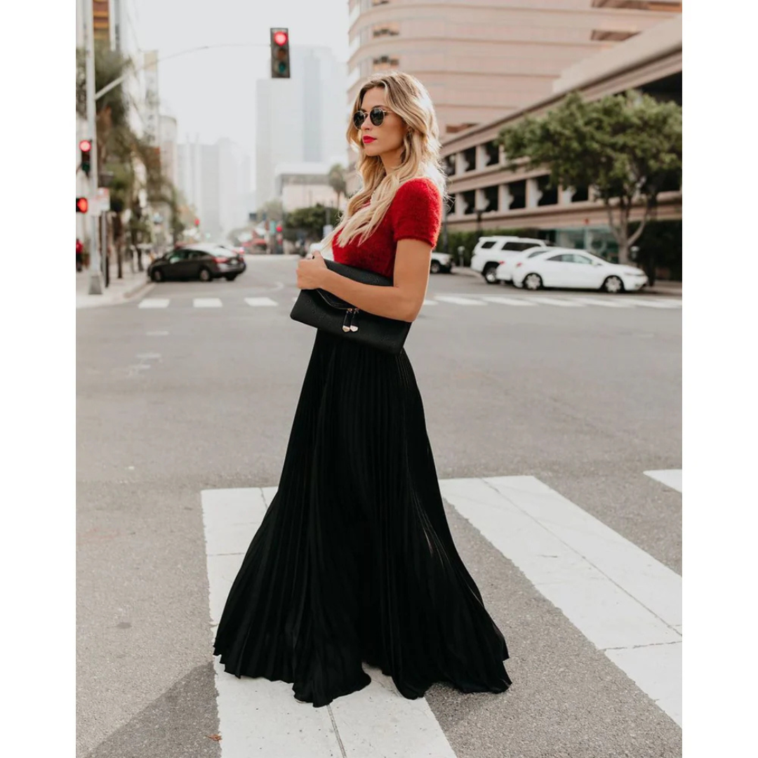 Elegant Long Pleated Skirt – Sophisticated Formal Wear for Any Occasion