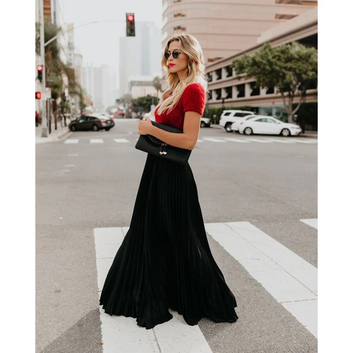 Elegant Long Pleated Skirt – Sophisticated Formal Wear for Any Occasion