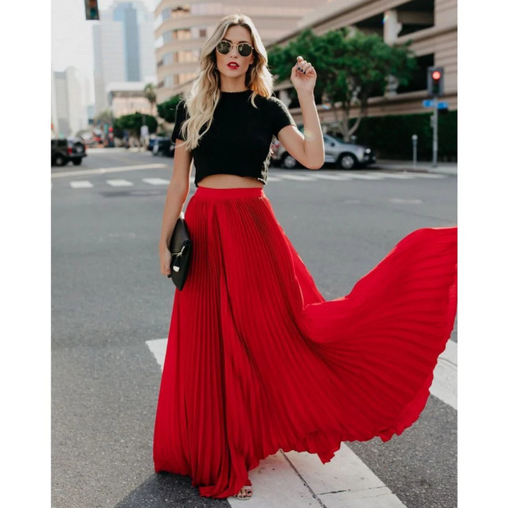 Elegant Long Pleated Skirt – Sophisticated Formal Wear for Any Occasion