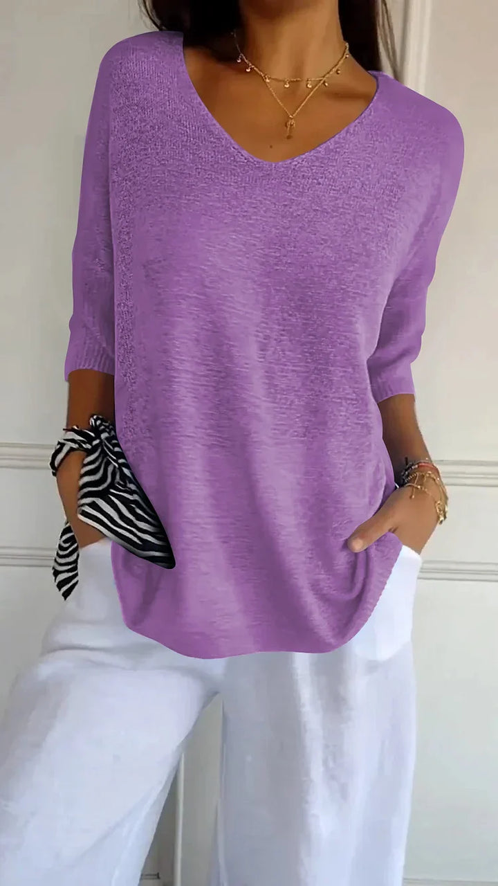 Cozy Knitted V-Neck Top – Relaxed & Comfortable Women's Fashion