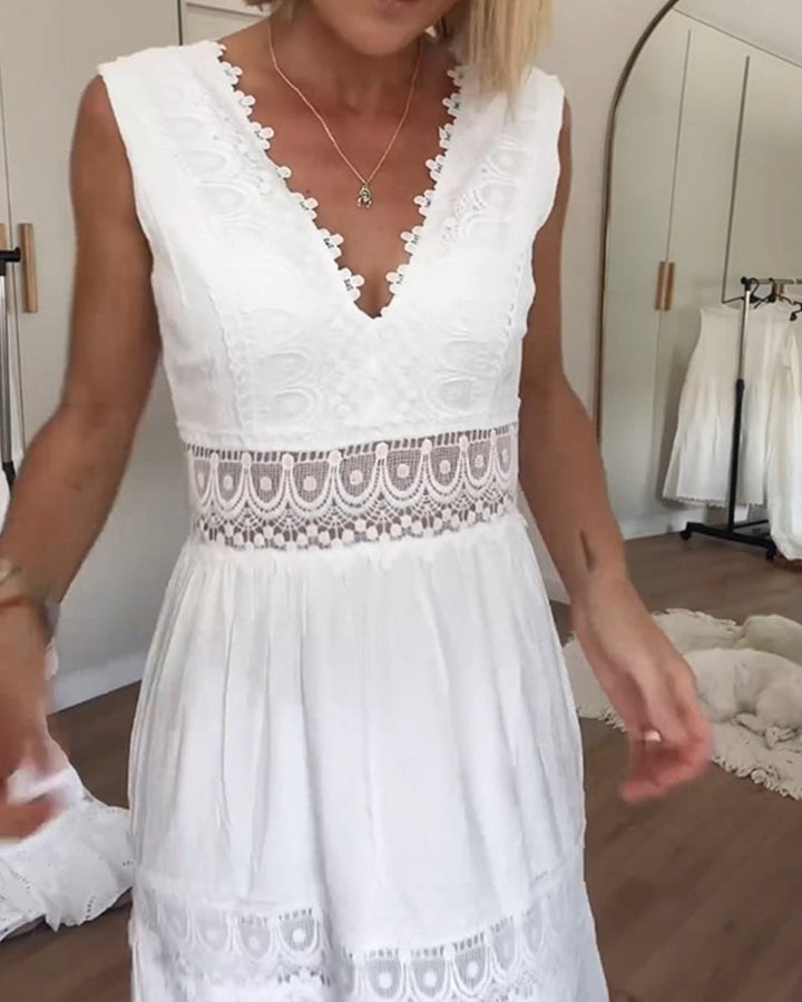 Lace Tank Dress with V-Neck – Elegant & Chic Summer Style