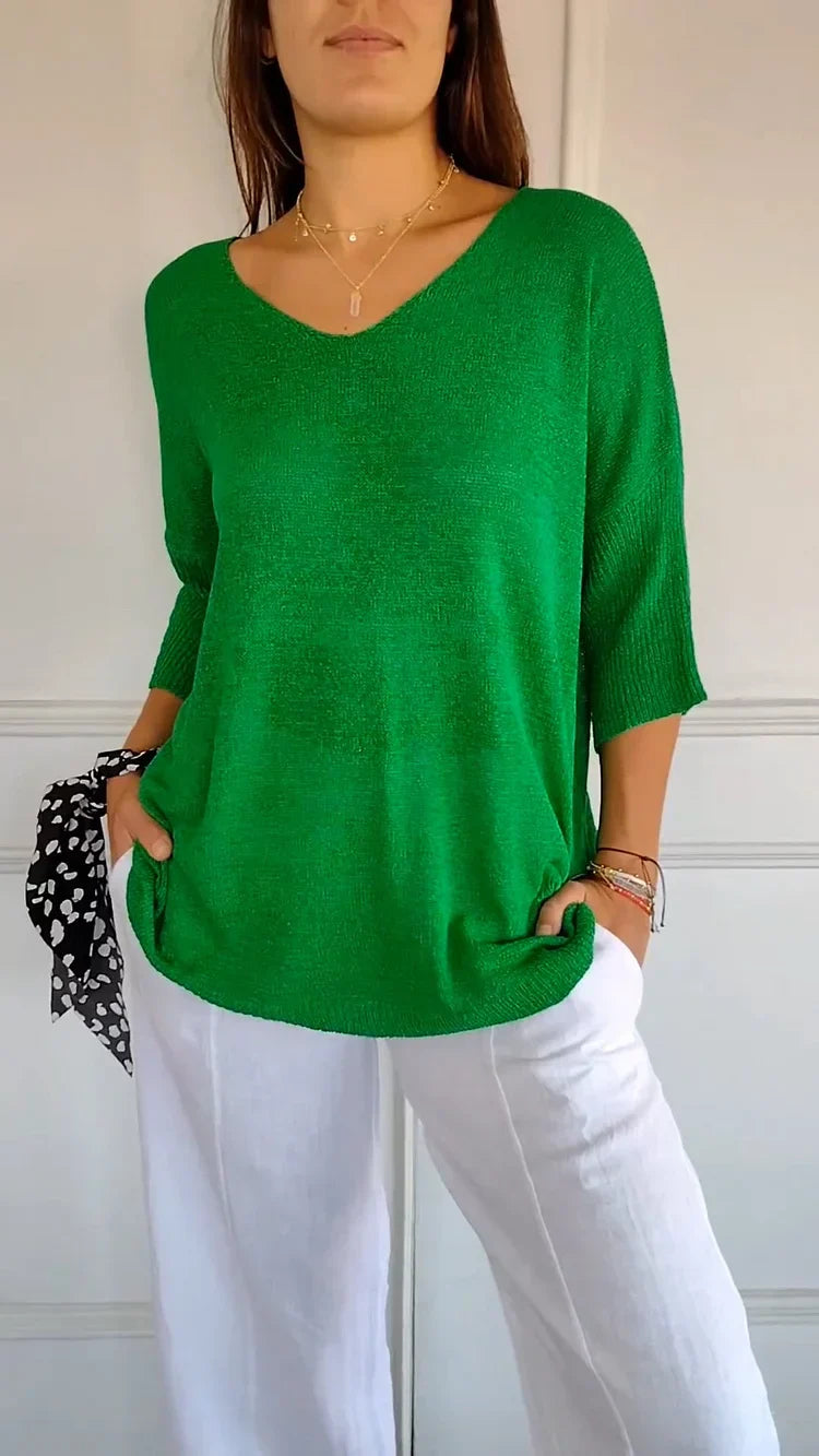 Cozy Knitted V-Neck Top – Relaxed & Comfortable Women's Fashion
