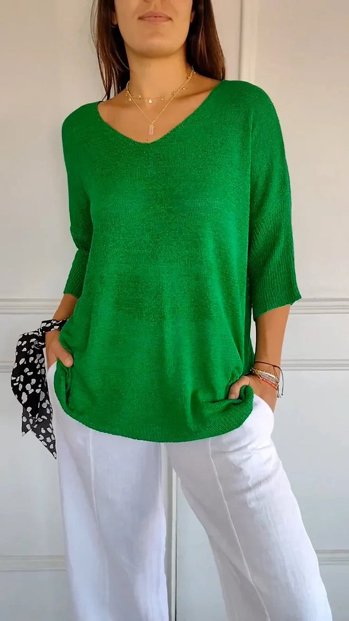 Cozy Knitted V-Neck Top – Relaxed & Comfortable Women's Fashion