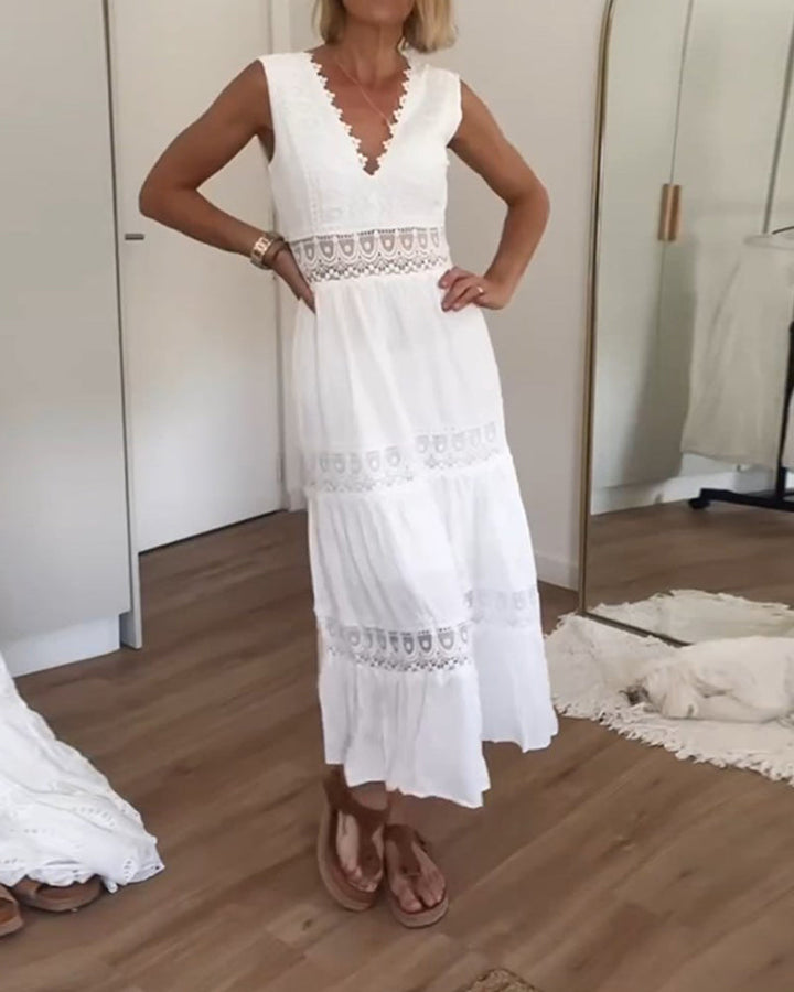 Lace Tank Dress with V-Neck – Elegant & Chic Summer Style