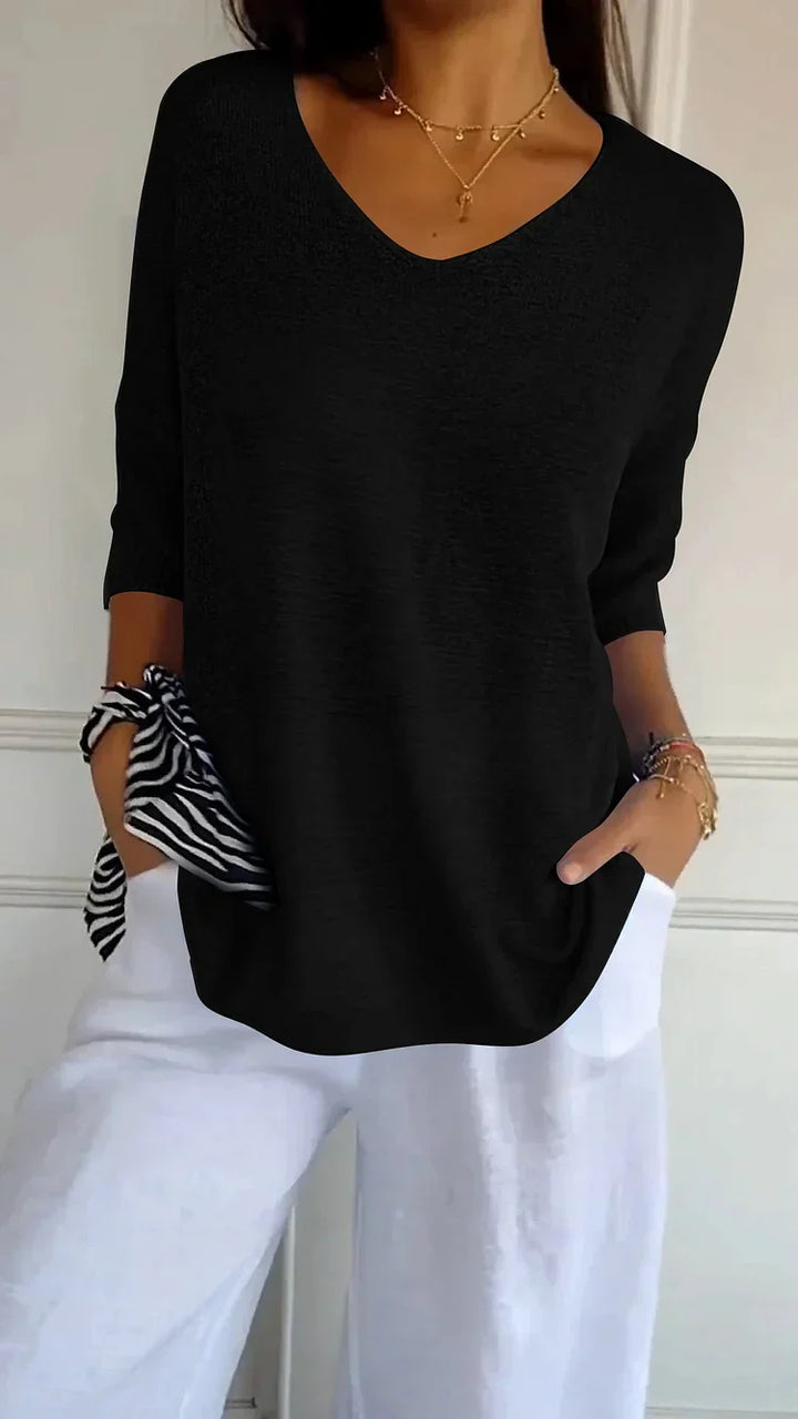 Cozy Knitted V-Neck Top – Relaxed & Comfortable Women's Fashion