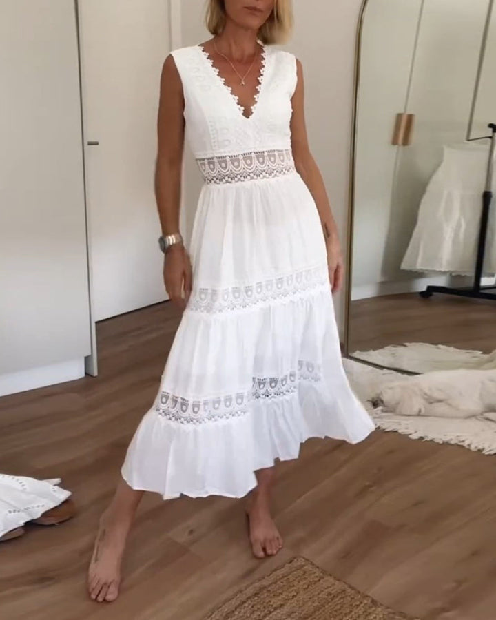 Lace Tank Dress with V-Neck – Elegant & Chic Summer Style