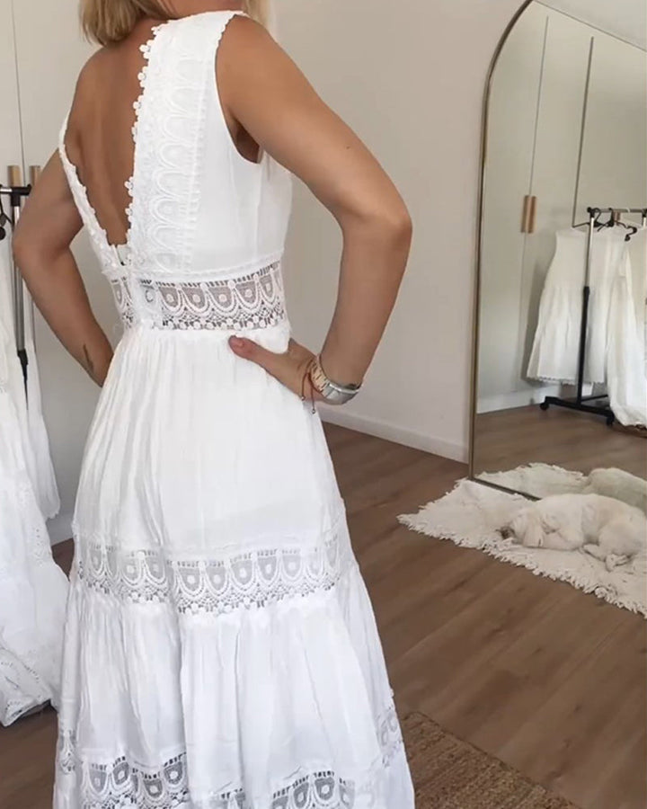Lace Tank Dress with V-Neck – Elegant & Chic Summer Style