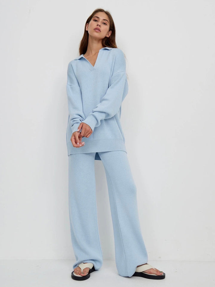 Cotton Polo Set with Flare Pants – Trendy & Comfortable Fashion Outfit
