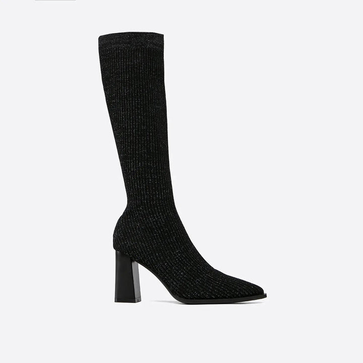 Chunky Heel Over-the-Knee Boots – Stylish & Modern Knit Design