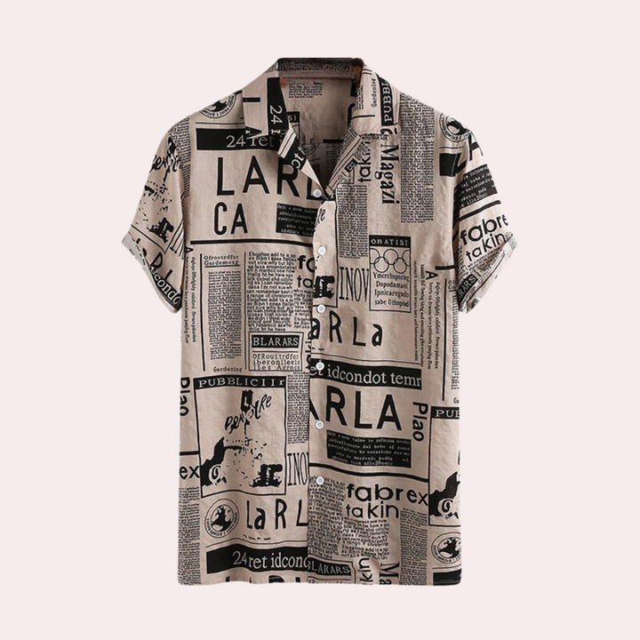 Trendy Men's Shirt – Unique Newspaper Print for a Stylish Look