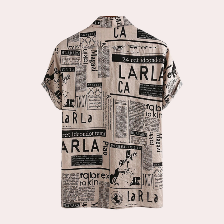 Trendy Men's Shirt – Unique Newspaper Print for a Stylish Look