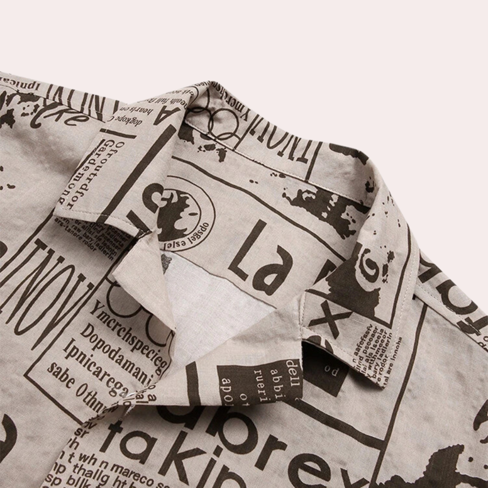 Trendy Men's Shirt – Unique Newspaper Print for a Stylish Look