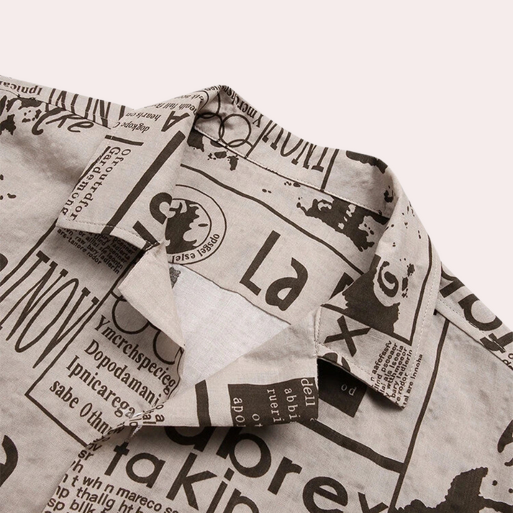 Trendy Men's Shirt – Unique Newspaper Print for a Stylish Look