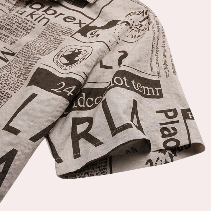Trendy Men's Shirt – Unique Newspaper Print for a Stylish Look