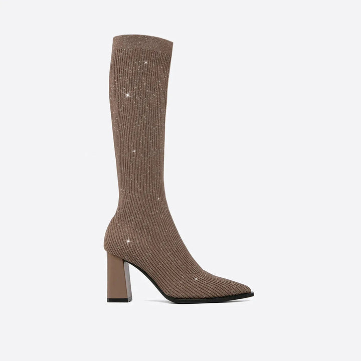 Chunky Heel Over-the-Knee Boots – Stylish & Modern Knit Design