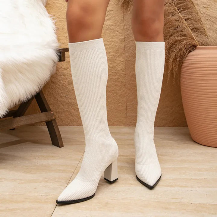 Chunky Heel Over-the-Knee Boots – Stylish & Modern Knit Design
