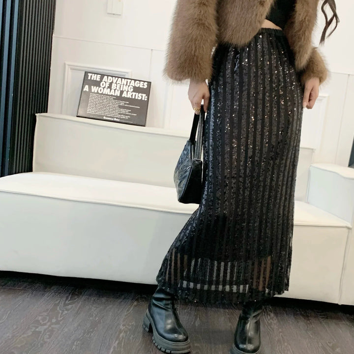 Metallic Sequins Skirt – Trendy & Chic Evening Wear