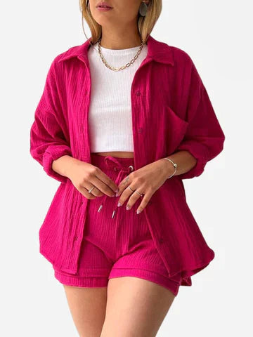 Women's Cotton Two-Piece Set – Trendy & Comfortable Loungewear Outfit