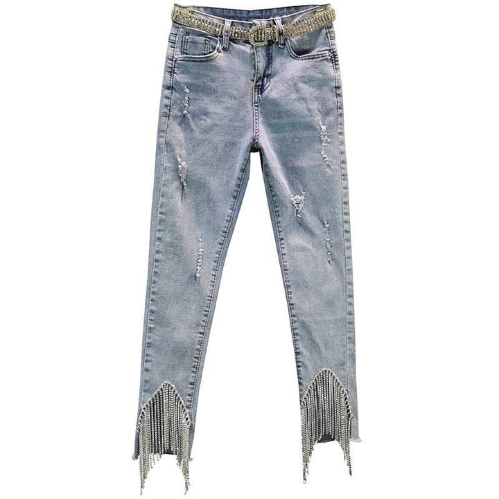 Rhinestone Fringed Jeans – Trendy & Chic Statement Denim