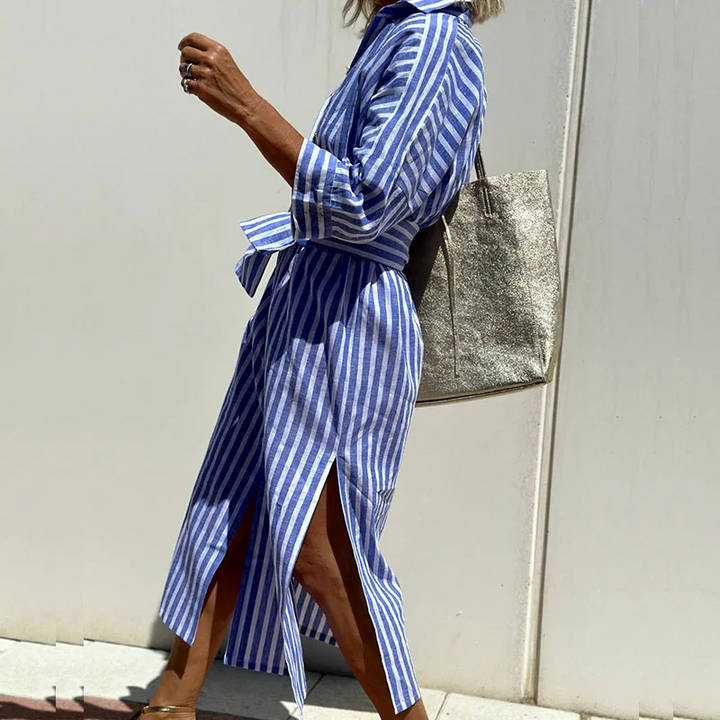 Elegant Striped Shirt Dress – Sophisticated & Timeless Style