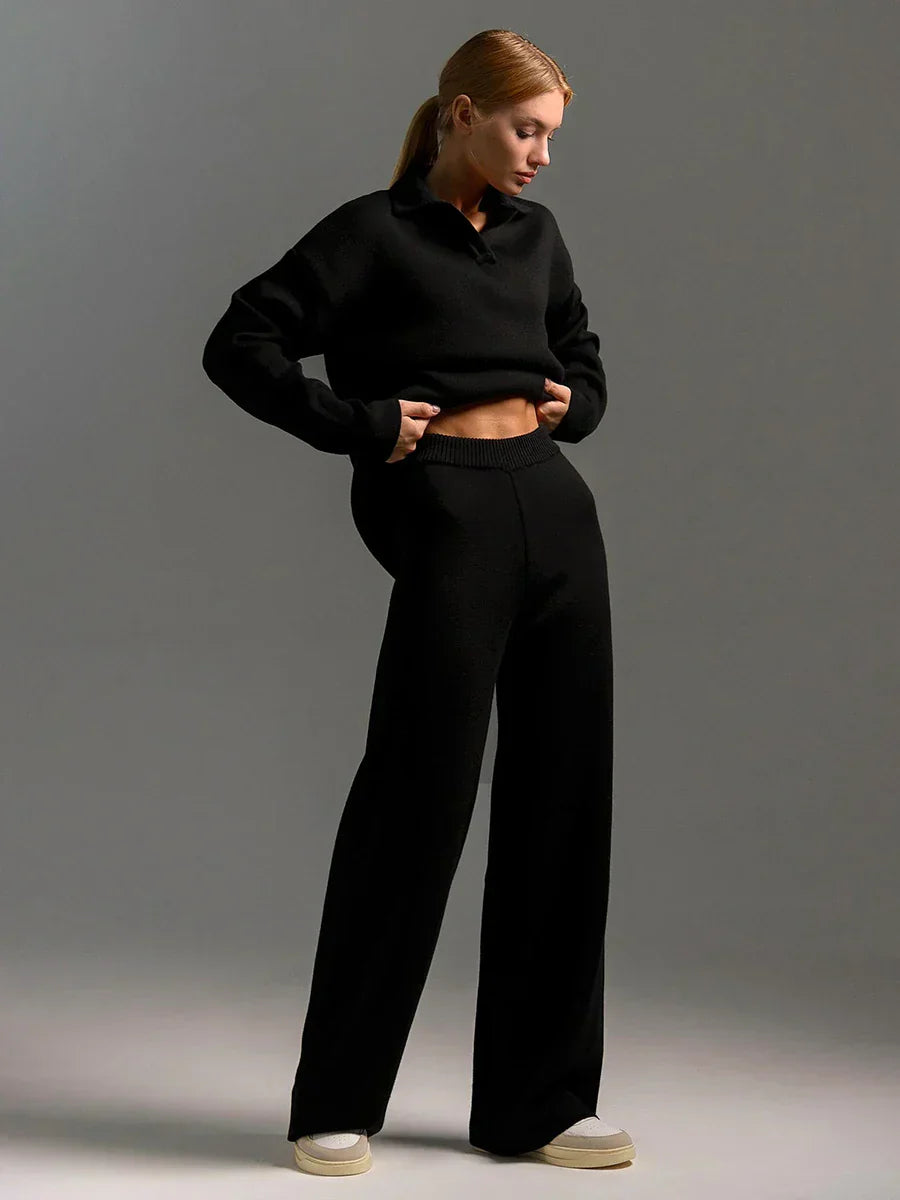 Cotton Polo Set with Flare Pants – Trendy & Comfortable Fashion Outfit
