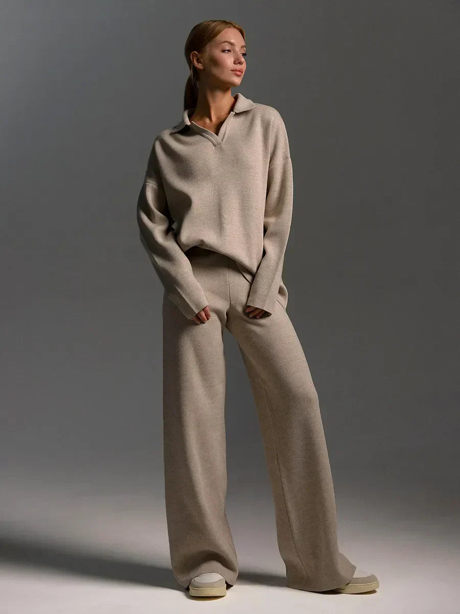 Cotton Polo Set with Flare Pants – Trendy & Comfortable Fashion Outfit