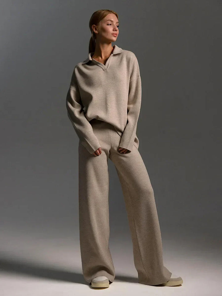 Cotton Polo Set with Flare Pants – Trendy & Comfortable Fashion Outfit