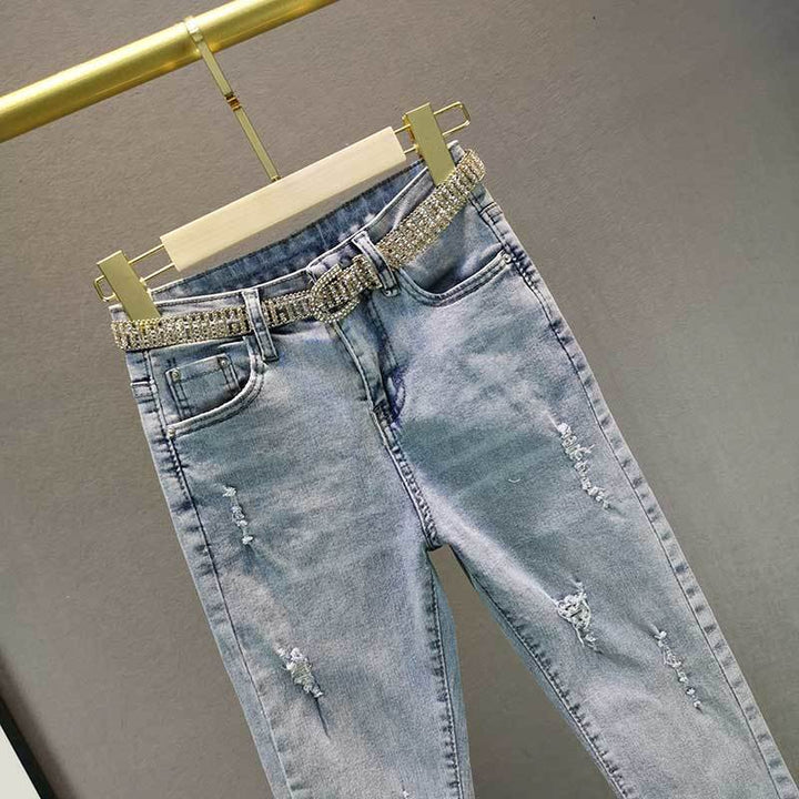 Rhinestone Fringed Jeans – Trendy & Chic Statement Denim