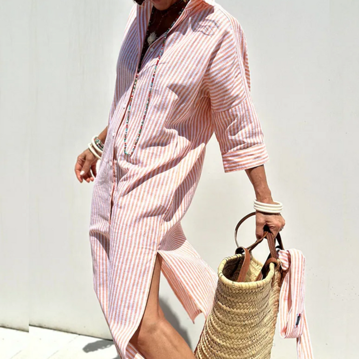 Elegant Striped Shirt Dress – Sophisticated & Timeless Style