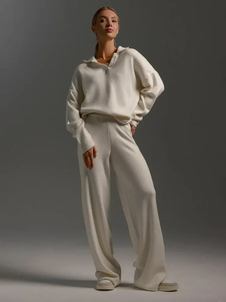 Cotton Polo Set with Flare Pants – Trendy & Comfortable Fashion Outfit