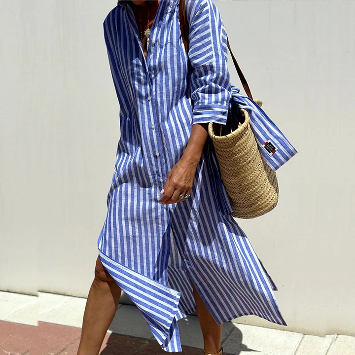 Elegant Striped Shirt Dress – Sophisticated & Timeless Style