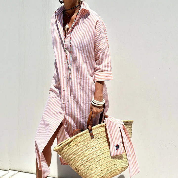 Elegant Striped Shirt Dress – Sophisticated & Timeless Style