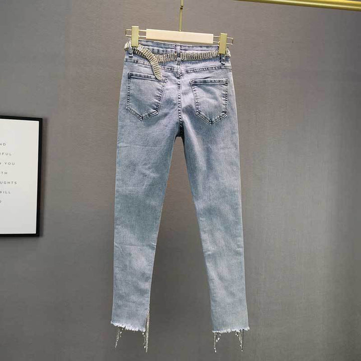 Rhinestone Fringed Jeans – Trendy & Chic Statement Denim