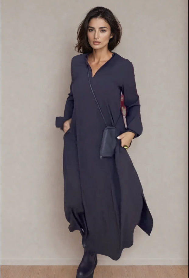 Long Stretch Cotton Dress with Pockets – Trendy & Comfortable Everyday Essential