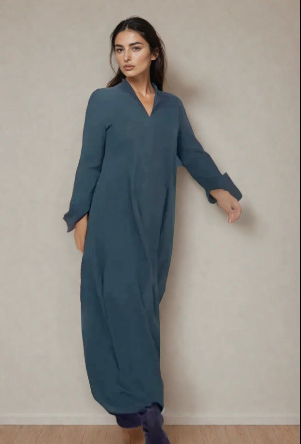 Long Stretch Cotton Dress with Pockets – Trendy & Comfortable Everyday Essential