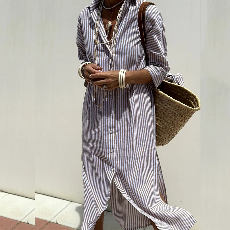 Elegant Striped Shirt Dress – Sophisticated & Timeless Style