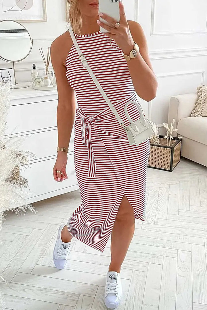 Striped Halter Neck T-Shirt Dress – Trendy & Comfortable Summer Staple