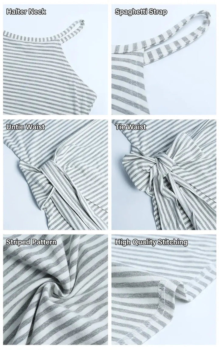 Striped Halter Neck T-Shirt Dress – Trendy & Comfortable Summer Staple