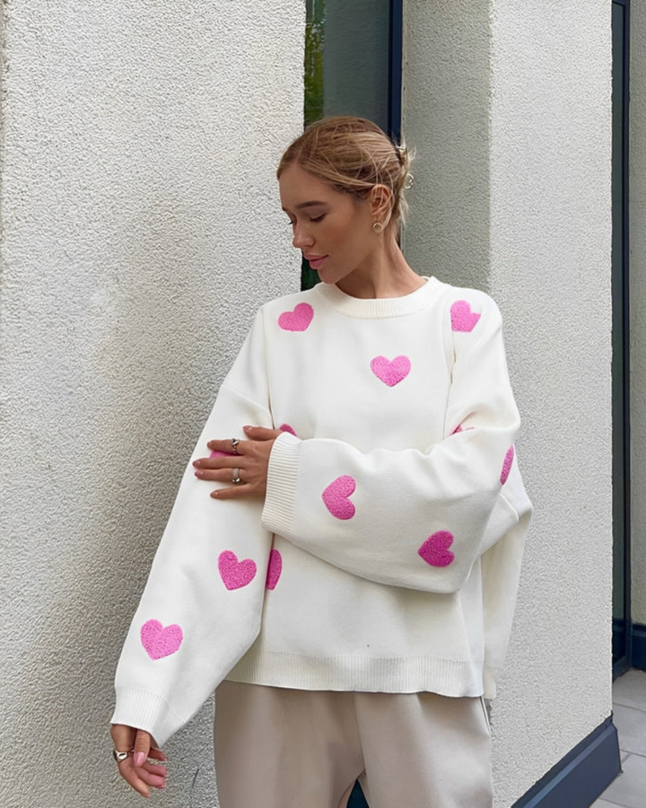 Love Embroidery Sweater – Trendy & Chic Pullover for Effortless Style