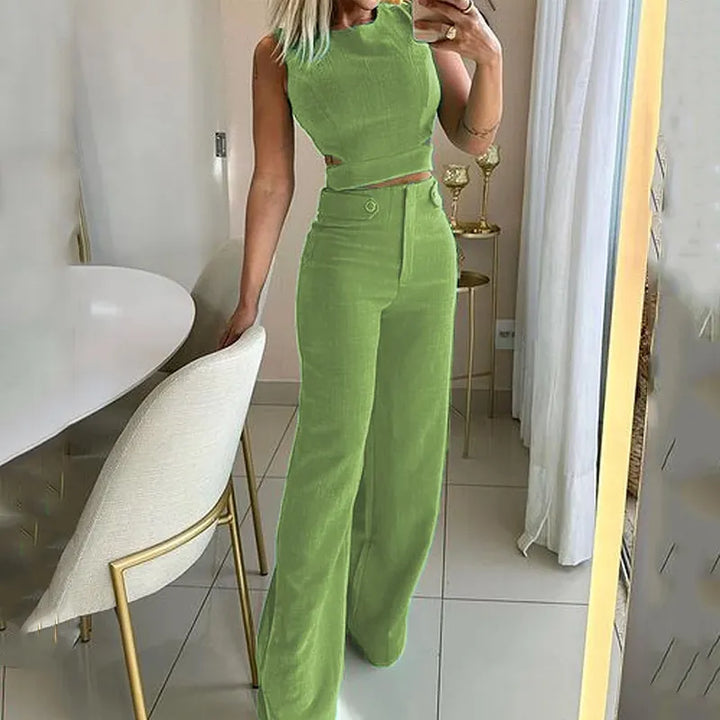 Chic Cropped Top and High Waist Pants Set – Trendy Summer Outfit