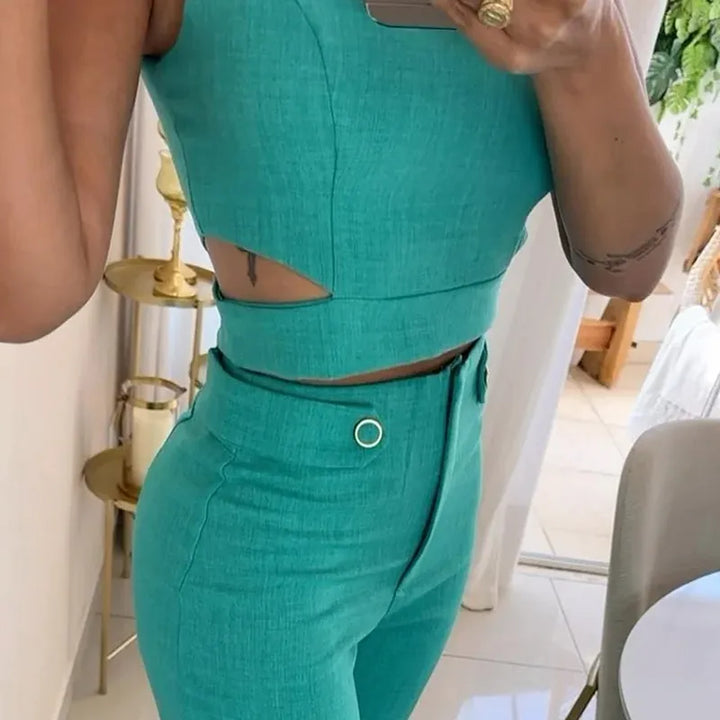 Chic Cropped Top and High Waist Pants Set – Trendy Summer Outfit