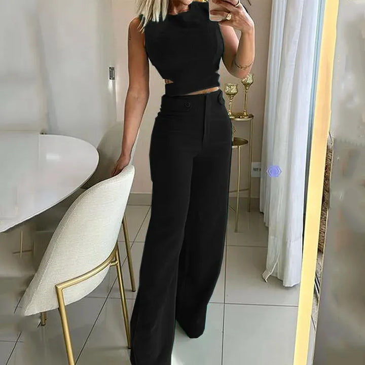 Chic Cropped Top and High Waist Pants Set – Trendy Summer Outfit