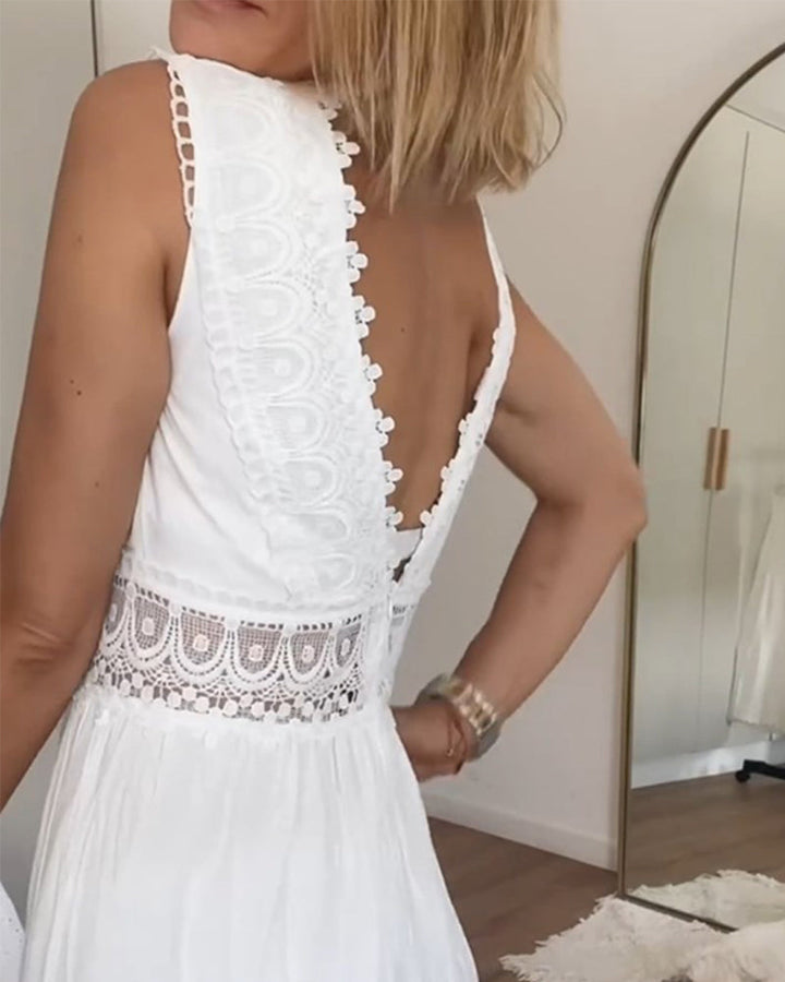 Lace Tank Dress with V-Neck – Elegant & Chic Summer Style