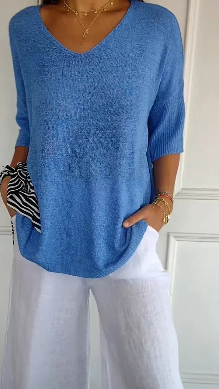 Cozy Knitted V-Neck Top – Relaxed & Comfortable Women's Fashion